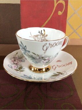 Gladstone Groom Teacup and Saucer Set with Gold Trim